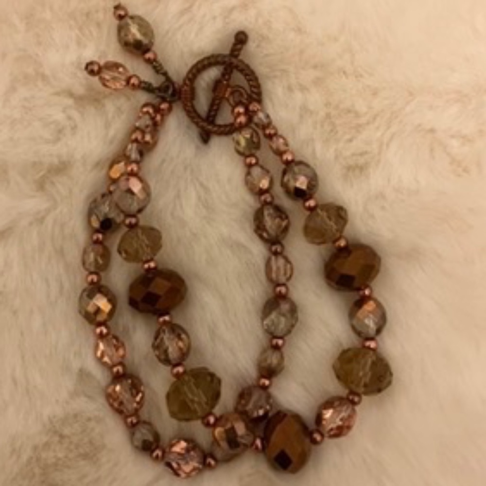 Double Strand Bracelet Crystal, Natural Stones Rose Gold, Champaigne Brown
